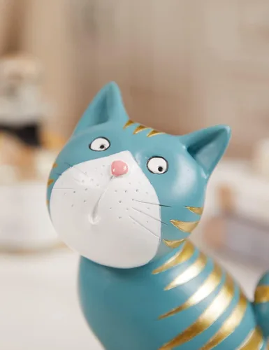 Vista 8 de SEINHIJO Estatua de gato, escultura de animal, decoración moderna, arte de regalo para el hogar, dormitorio, sala de estar, poliresina, azul, 6.0