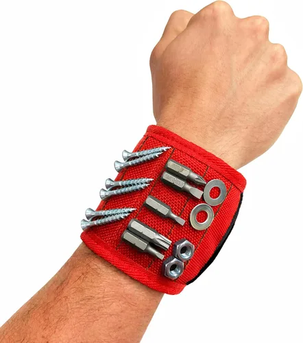 Vista 9 de Pulsera Magnética MagSnap de Wrap-It Storage - Roja - Gran Regalo para Papá Cinturón de Herramientas y Soporte de Tornillos