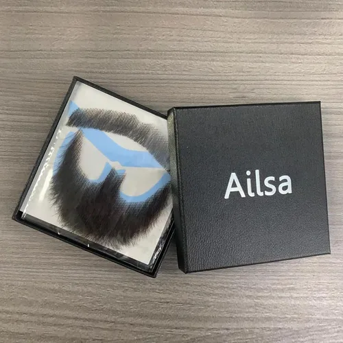 Vista 2 de Ailsa Bigote falso, barba realista, 100% cabello humano, cabello facial atado a mano, pelo facial negro de cabra, barbas falsas de encaje, bigote