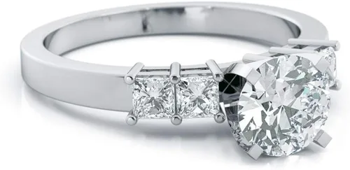 Vista 2 de Anillos de compromiso de moissanita de corte redondo de 1 CT para mujer para mujer, chapados en platino, plata