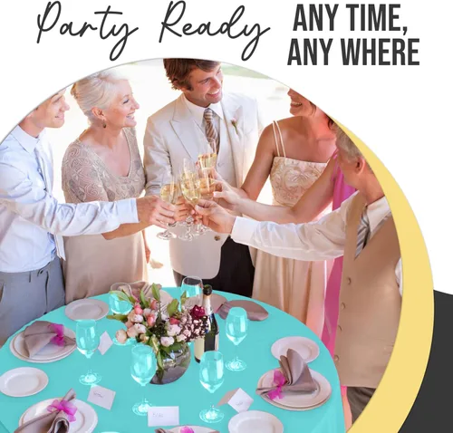Vista 5 de Exquisite 66% Thicker Premium Aqua Round Tablecloth 0.5 Mil 6 Pack Plastic Table Cloth Disposable 84 Inch Round Plastic Tablecloth Won't Tear Easily