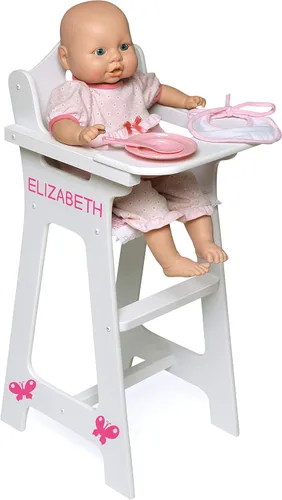 Vista 8 de Silla alta para muñeca con plato, babero y cuchara de la amrca Badger Basket White (se adapta a las muñecas American Girl)