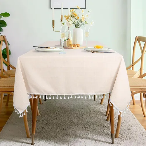 Vista 18 de ShinyBeauty Mantel Redondo Rosa Bebé de 55 Pulgadas Mantel Gingham Rosa a Cuadros Mantel de Mesa de Algodón para Mesa Redonda Mantel a Cuadros Rosa