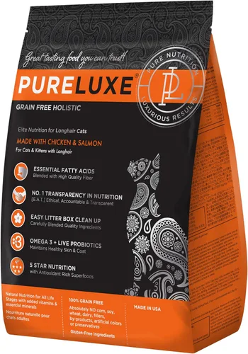 Vista 8 de PURELUXE Alimento para gatos sin granos y gluten, nutrición Elite para gatos adultos, pavo, para todas las etapas de la vida y razas, fabricado