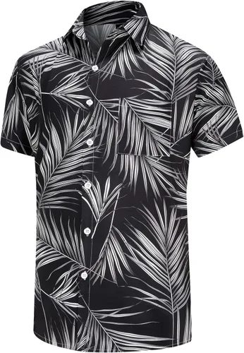 Vista 27 de KYKU - Camisa hawaiana funky para hombre, ropa tropical para vacaciones en Palm Beach