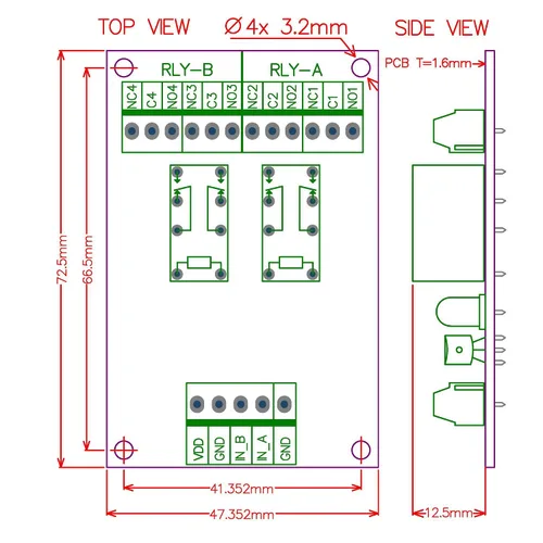 Vista 5 de Electronics-Salon Placa de módulo de relé de señal DPDT, versión DC 12V, para Arduino Raspberry-Pi 8051 PIC.