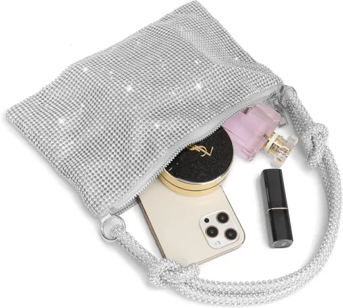 Vista 5 de Bolsos Hobo con diamantes de imitación para mujer, bolso de noche brillante con diamantes de imitación, bolso de mano de cristal brillante, bolso