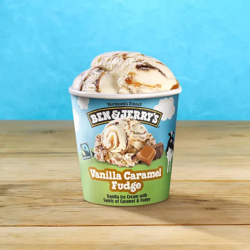 Vista 9 de Helado Ben & Jerry's de vainilla con caramelo y fudge, pinta sin OMG, 16 onzas