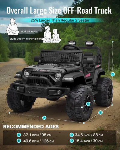 Vista 6 de Blitzshark 24V MAX Ride-on Truck 2 Seater, 4WD Kids Electric Vehicle Negro