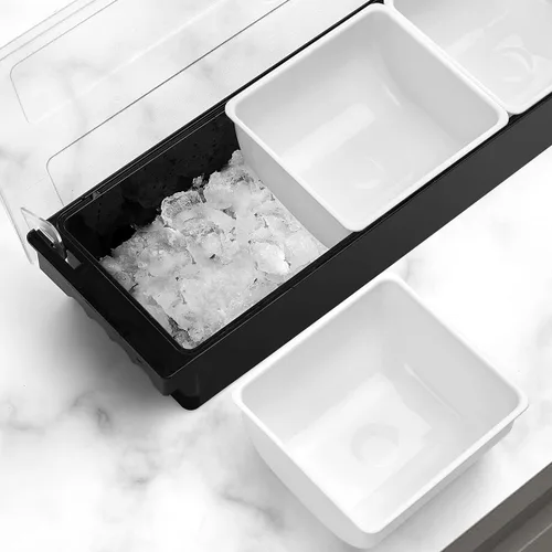 Vista 4 de Bandeja de servir enfriada con hielo, ollas de condimentos de 3 compartimentos (3 compartimentos)
