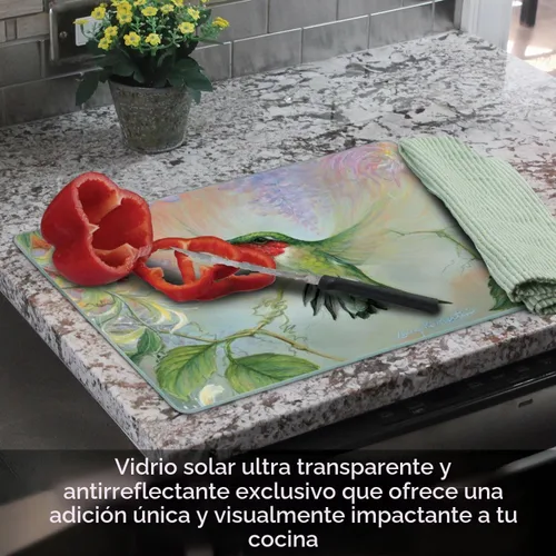Vista 5 de Ruby Hummingbird Natures Gift of Feathers Tabla de cortar grande de vidrio templado Highland Graphics