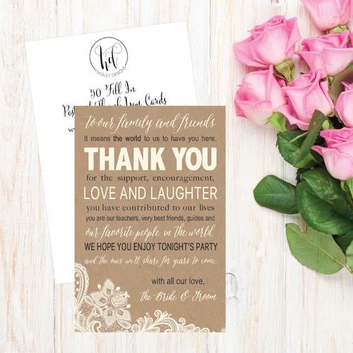 Vista 6 de Hadley Designs 50 tarjetas de agradecimiento de papel kraft para bodas, recuerdos para familiares e invitados