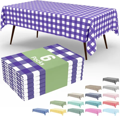 Vista 69 de Smiry Paquete de 3 Manteles Desechables de Cuadros Gingham Color Caqui - 54" x 72" Mantel de Plástico de Servicio Pesado, Cubiertas de Mesa