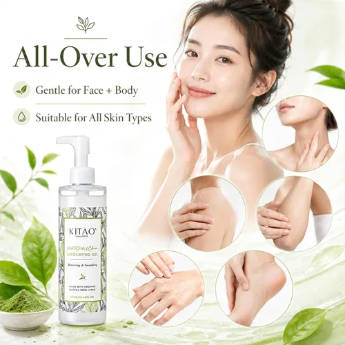 Vista 5 de KITAO - Exfoliante facial orgánico Matcha para piel seca, exfoliante facial para piel sensible, gel exfoliante facial para mujeres, removedor