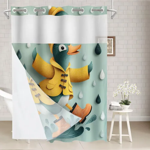 Vista 55 de Batmerry Maritime Nautical Hookless Shower Curtain with Snap in Liner Set, Anchors Ship Wheel Bath Curtain Magnetic Hem Quick-Drying Waterproof
