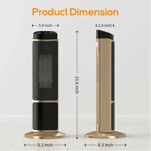 Vista 6 de Calentador de espacio de 23 pulgadas, calentadores portátiles de 1500 W para uso en interiores y exteriores, calentamiento rápido con oscilación