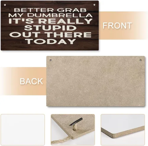 Vista 4 de Letrero de madera con texto en inglés «Better Grab My Dumbrel, It's Really Stupid Out There Today», letrero decorativo de madera para pared
