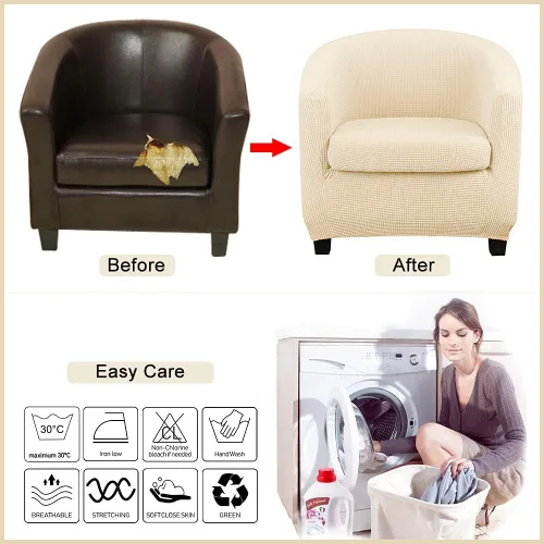 Vista 6 de Lellen Funda para silla de club con funda de cojín de asiento, fundas de sofá, fundas redondas para silla de bañera, funda protectora de sillón