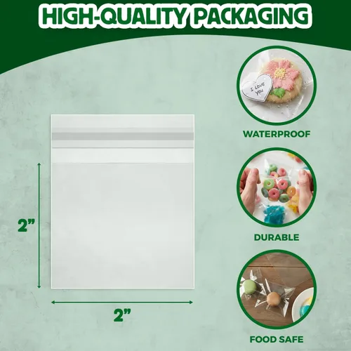 Vista 3 de Seal Fresh Bolsas de celofán autosellantes, 2 x 2 pulgadas (1000 unidades), bolsa de plástico transparente resellable para violonchelo, bolsas