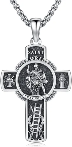 Vista 134 de 925 Sterling Silver Patron Saint Amulet Necklace for Men Women plateado