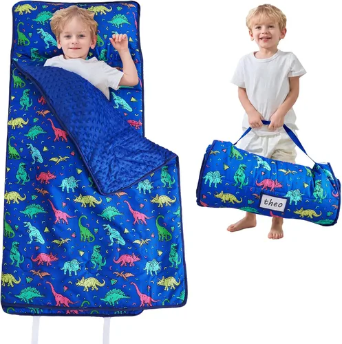Vista 13 de Lasoftan Tapete para siesta para niños con almohada y manta, tapetes enrollados extra grandes para siestas, bolsas de dormir para niños y niñas