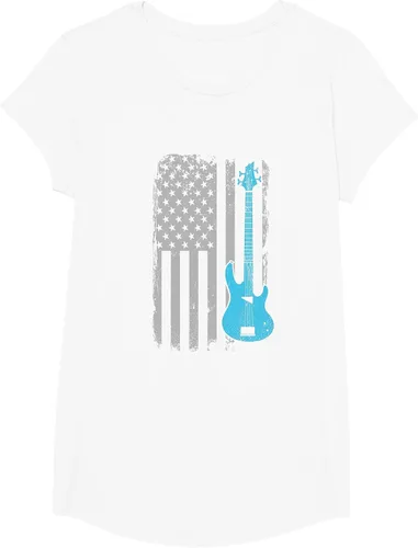 Vista 81 de Electric Bass Guitar Player American Flag Musician T-Shirt Asphalt Grey