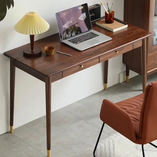 Vista 2 de Escritorios de oficina de nogal para computadora, escritorio de escritura con cajón, mesa de oficina para el hogar, sala de estar, dormitorio