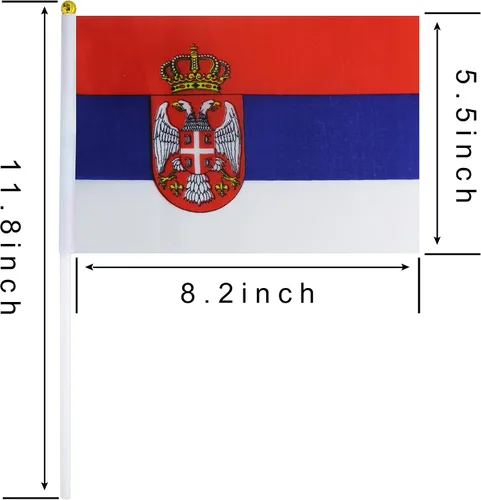 Vista 2 de Paquete de 50 mini banderas de mano pequeñas de Serbia, bandera de Serbia, bandera de palo de serbios, banderas nacionales de país, suministros