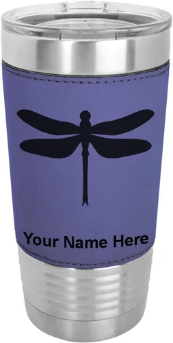 Vista 19 de LaserGram Vaso aislado al vacío de 20 onzas, libélula, grabado personalizado incluido (piel sintética, estilo béisbol)
