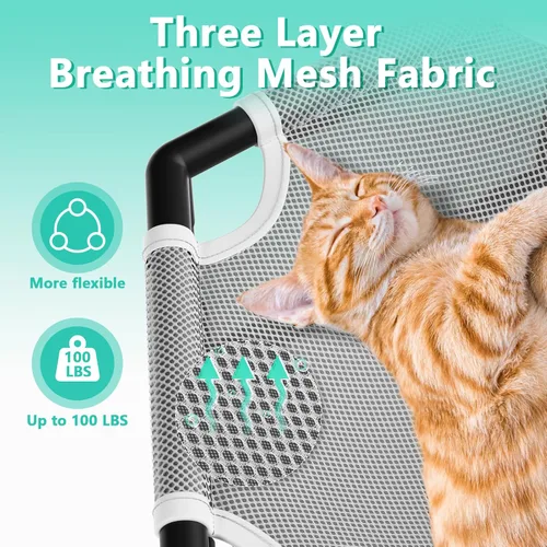 Vista 2 de Tresbro Cama hamaca elevada para gatos, cama hexagonal elevada para uso en interiores y exteriores con tela transpirable y bloque antideslizante