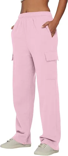 Vista 3 de Pantalones deportivos para mujer, casuales, con forro polar, cintura alta, color sólido, pantalones deportivos con bolsillos