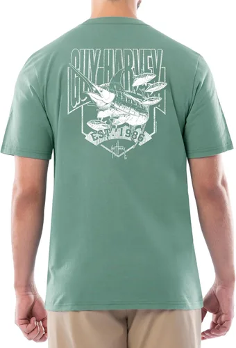 Vista 37 de Guy Harvey Camiseta de manga corta con bolsillo gráfico de algodón OG para hombre Leche de Almendra/Rig Masters