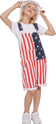Vista 2 de Yuanbang Overol con diseño de bandera americana pantalones cortos de mezclilla casual entrenamiento verano con correa ajustable para hombres