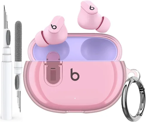 Vista 8 de Olytop para Beats Studio Buds/Buds + Funda Transparente con Cerradura 2021/2023, Funda Protectora de TPU Suave Transparente con Kit de Limpieza