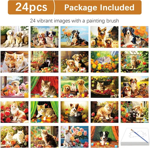 Vista 2 de ZOIIWA 24 piezas de productos de demencia para ancianos reutilizables, juguetes de pintura al agua, mascotas, perros, gatos, actividades de demencia