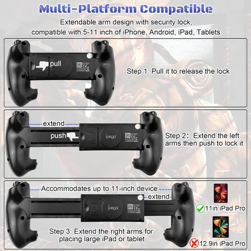 Vista 3 de Megadream Control inalámbrico para teléfono celular, Gamepad Joystick para iPad iOS iPhone 141312, Android Samsung Tablet PC, certificado MFi