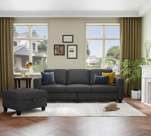 Vista 6 de Sofá seccional y sofás para sala de estar, sofá de lino gris oscuro en forma de L de 78 pulgadas, sofás convertibles modulares de 3 plazas aptos