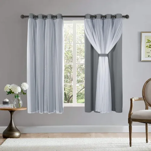 Vista 22 de BONZER Cortinas opacas con superposición transparente, mezcla y combina paneles de ventana de doble capa con aislamiento térmico para sala de estar