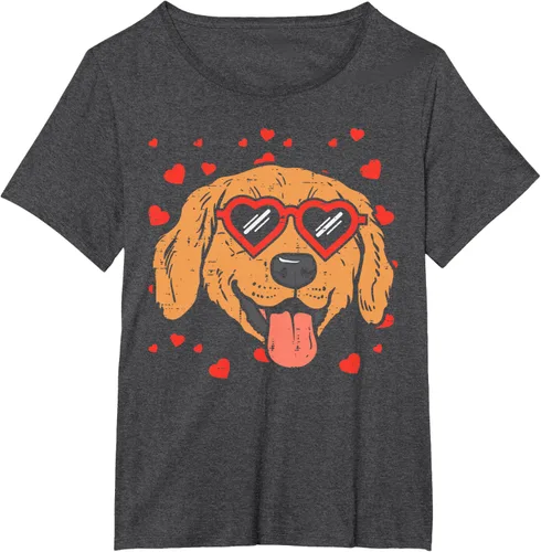 Vista 24 de Golden Retriever cara corazón gafas día de San Valentín perro regalo camiseta Negro