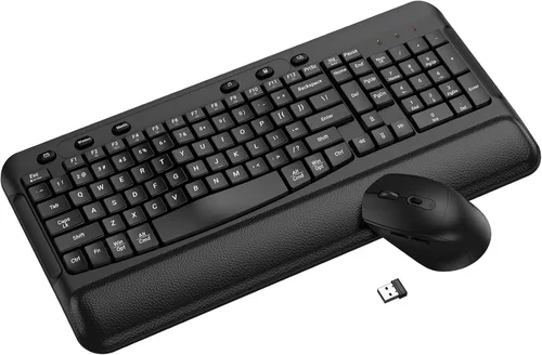Vista 11 de Combo de teclado y mouse inalámbricos, EDJO, teclado ergonómico de tamaño completo de 2.4G para computadora con reposa muñecas y mouse inalámbrico