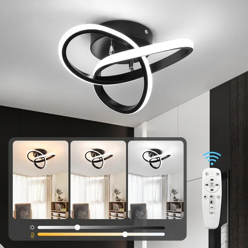 Vista 19 de CANEOE Moderna lámpara LED de techo, luz diurna blanca de 4500 K, lámpara de techo semiempotrada para dormitorio, baño, cocina, balcón, lavandería