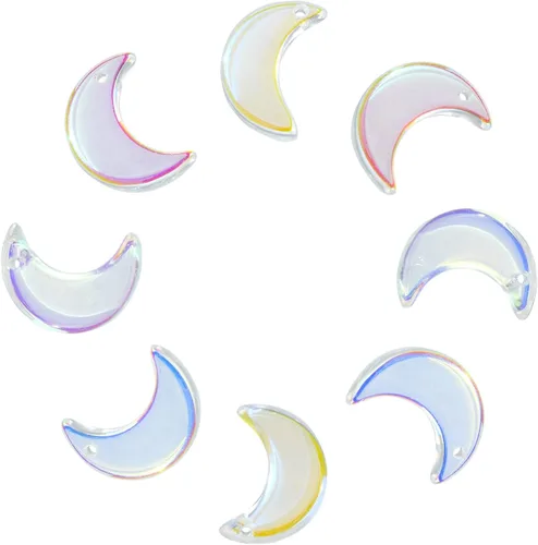 Vista 7 de Ipotkitt 100 dijes acrílicos de luna coloridos con temática celestial, mini cuentas de luna creciente para accesorios de fabricación de joyas