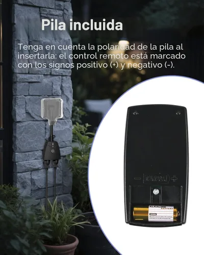 Vista 4 de HBN - Enchufe de toma múltiple con control remoto inalámbrico para exteriores, regleta de enchufes resistente a la intemperie, enchufes eléctricos