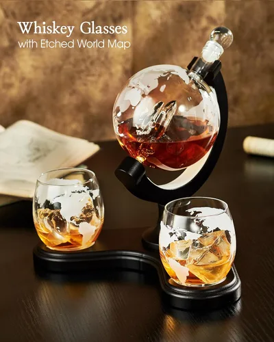 Vista 6 de Regalos para hombres y papá, juego de decantadores de whisky Kollea con iluminación única de globo y 7 colores RGB, regalo divertido de Navidad