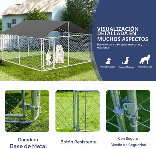 Vista 3 de Petony 305 cm x 305 cm Jaula para Perros al Aire Libre, Caseta para Perros Resistente, Jaula Grande para Mascotas, Malla, Caseta para Perros