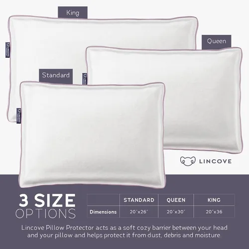 Vista 4 de Lincove Funda protectora de almohada de satén 100% algodón, funda de almohada con cremallera, 500 hilos, algodón de lujo, protector de almohada