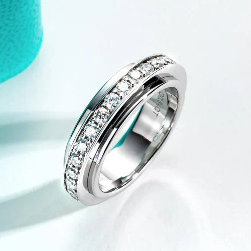 Vista 5 de AnuClub Anillos giratorios de moissanita chapados en 14 quilates, 0.079 in, color D, VVS1, bandas para ansiedad de moissanita para mujeres y hombres
