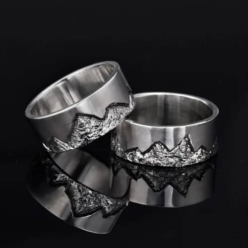 Vista 2 de Personalized Mountain Ring handmade with S925/ Men's Birthday Gift/Unique Promise Ring/Viking Wedding Band/Engraved Engagement Ring