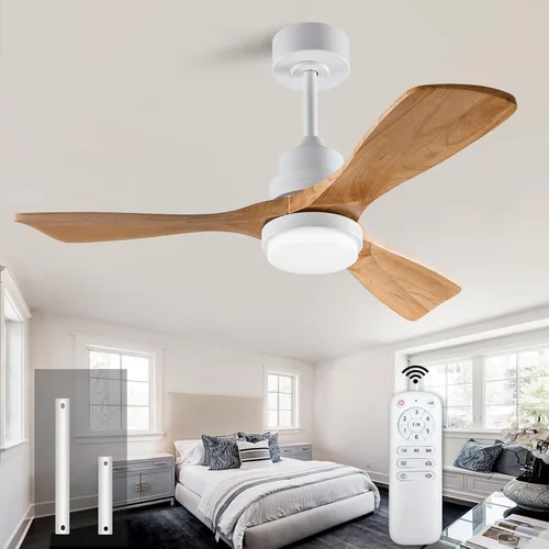 Vista 14 de Ventiladores de techo negros de 42 pulgadas con luces y control remoto, luz LED regulable, 3 cuchillas de madera, función de memoria, motor CC