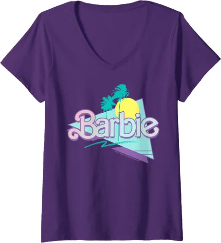 Vista 7 de Barbie Camiseta con cuello en V y logotipo de Barbie de los años, Negro